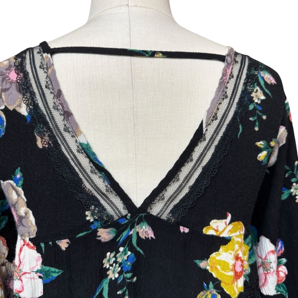 FAVLUX Peplum Babydoll Top Lace Trim Flare Sleeve Crop Ruffles Floral Fairy Y2K - Picture 4 of 13